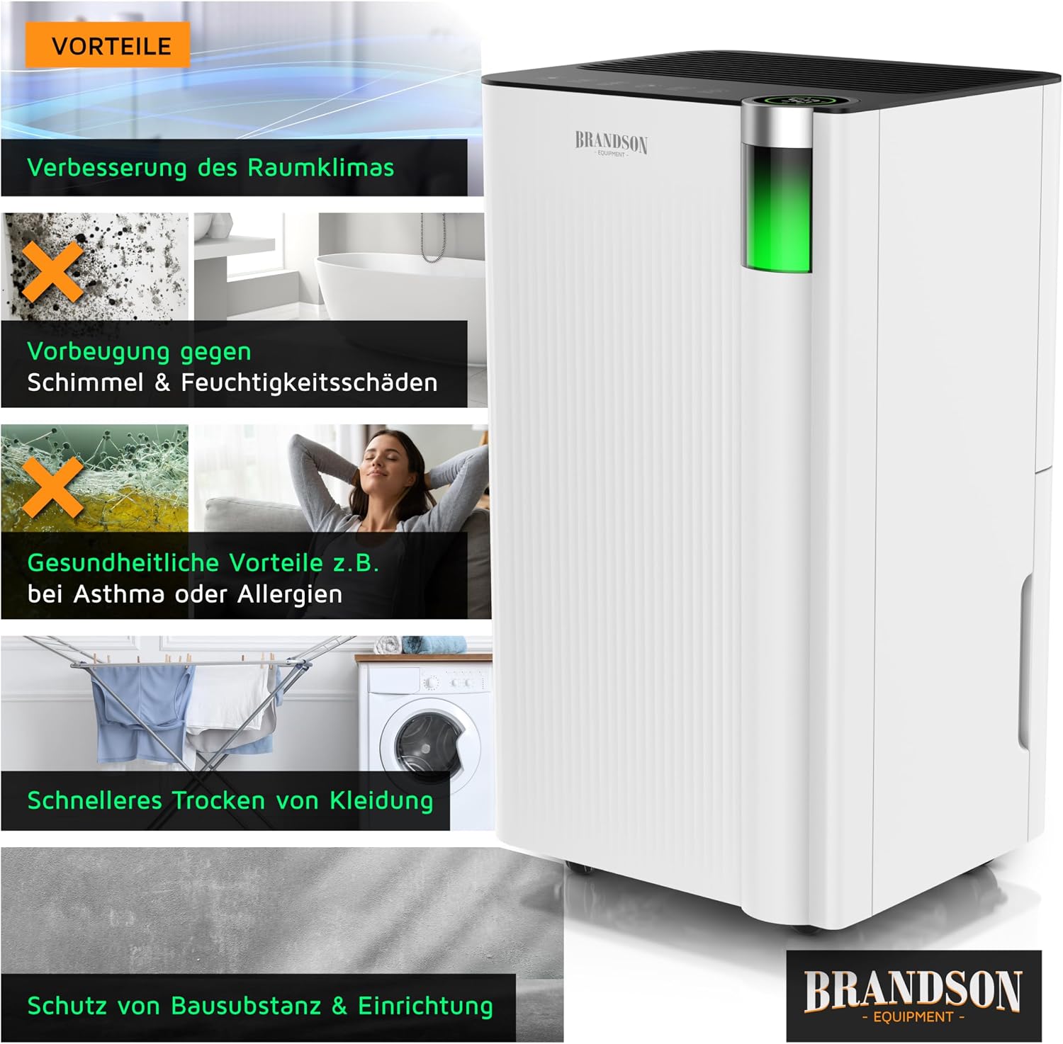 Detalle 2 de Brandson WLAN-Luftentfeuchter mit Kompressor, 12 Liter, App-Steuerung & Alexa-Kompatibilität