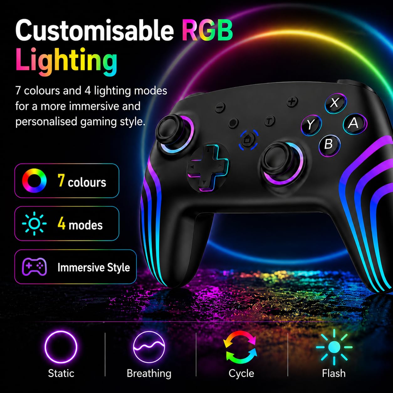Detalle de Riscvma 2er Wireless-Controller Set für Switch/Switch 2/Switch Lite/OLED/PC – RGB, Dual-Vibration, 6-Achs-Gyro & Turbo