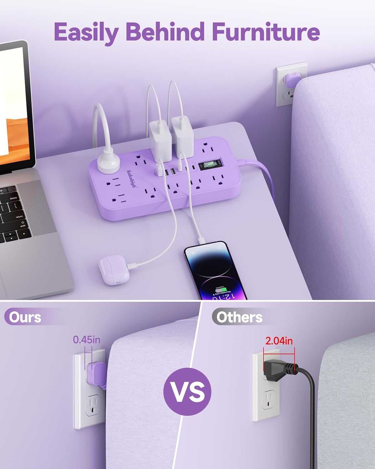 Thumbnail 6 de kakahigh 808 Purple Power Strip, 11 Outlets, 6 USB Ports, 5 ft Cord