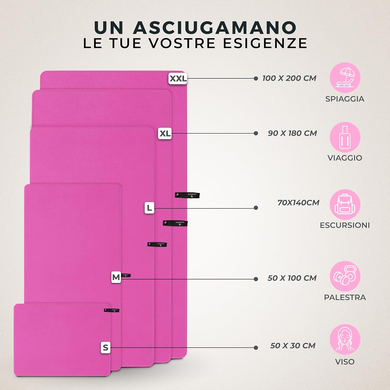 Thumbnail 4 de Zenacross Asciugamano Palestra 50x100 cm con Borsa per il Trasporto - Rosa