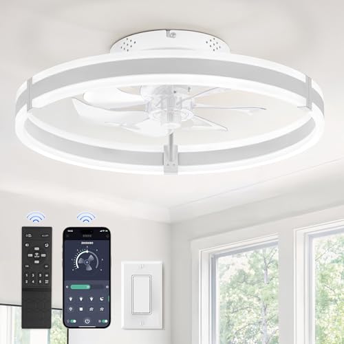 Detalle de ZMISHIBO Ventilador de Techo con Luz y Mando a Distancia (50 cm) – Diseño moderno, luz LED dimmable y 6 velocidades