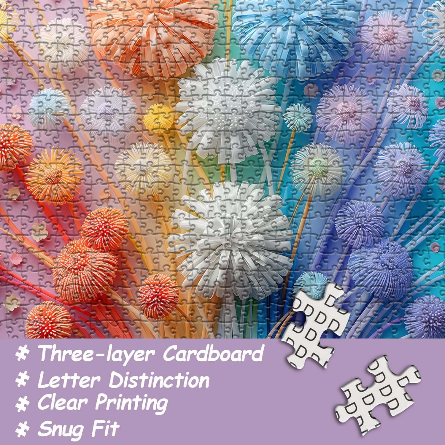 Thumbnail 2 de Flower Puzzles for Adults 1000 Pieces – Dégradé Arc-en-Ciel Impossible, Bouquet Floral