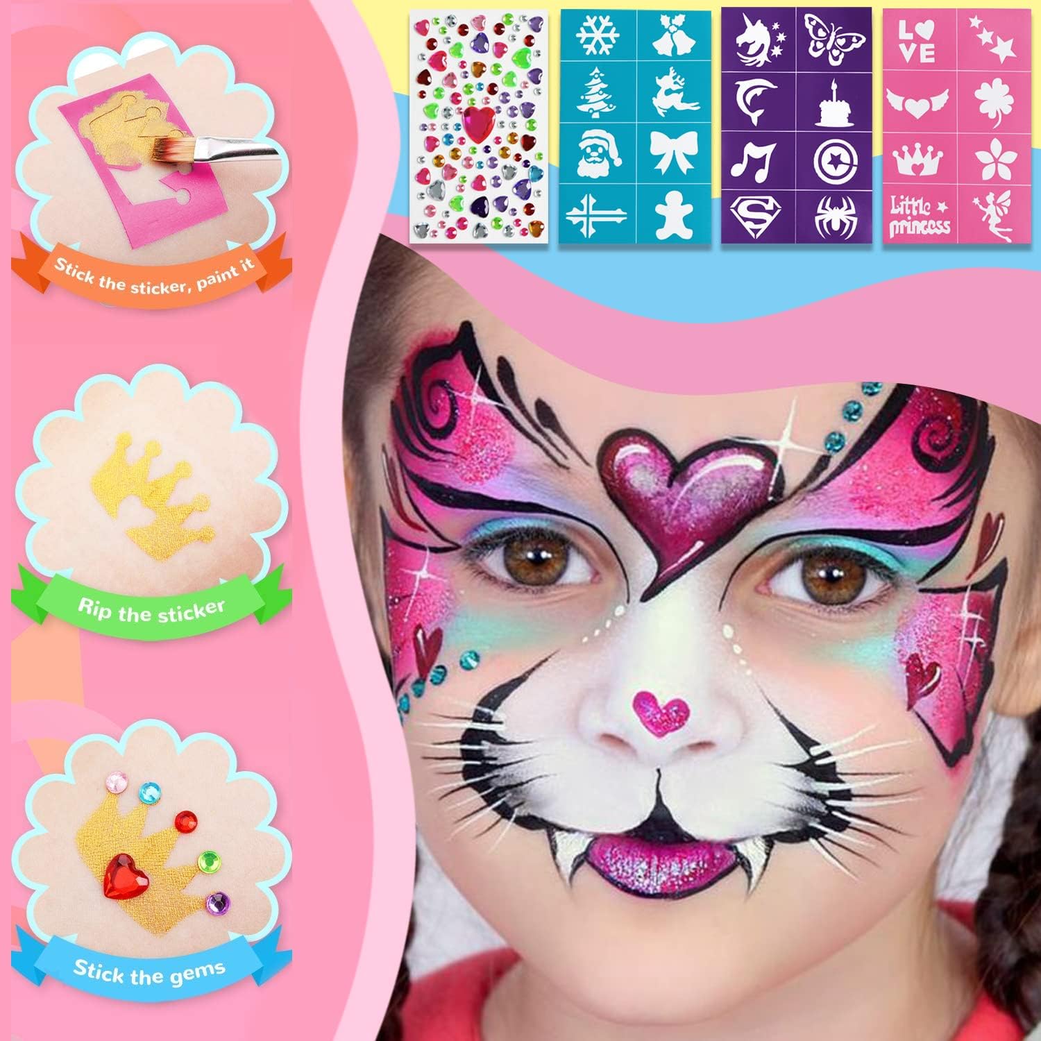 Detalle de Face Paint Kit for Kids: 14-Color Washable Palette, Non-Toxic