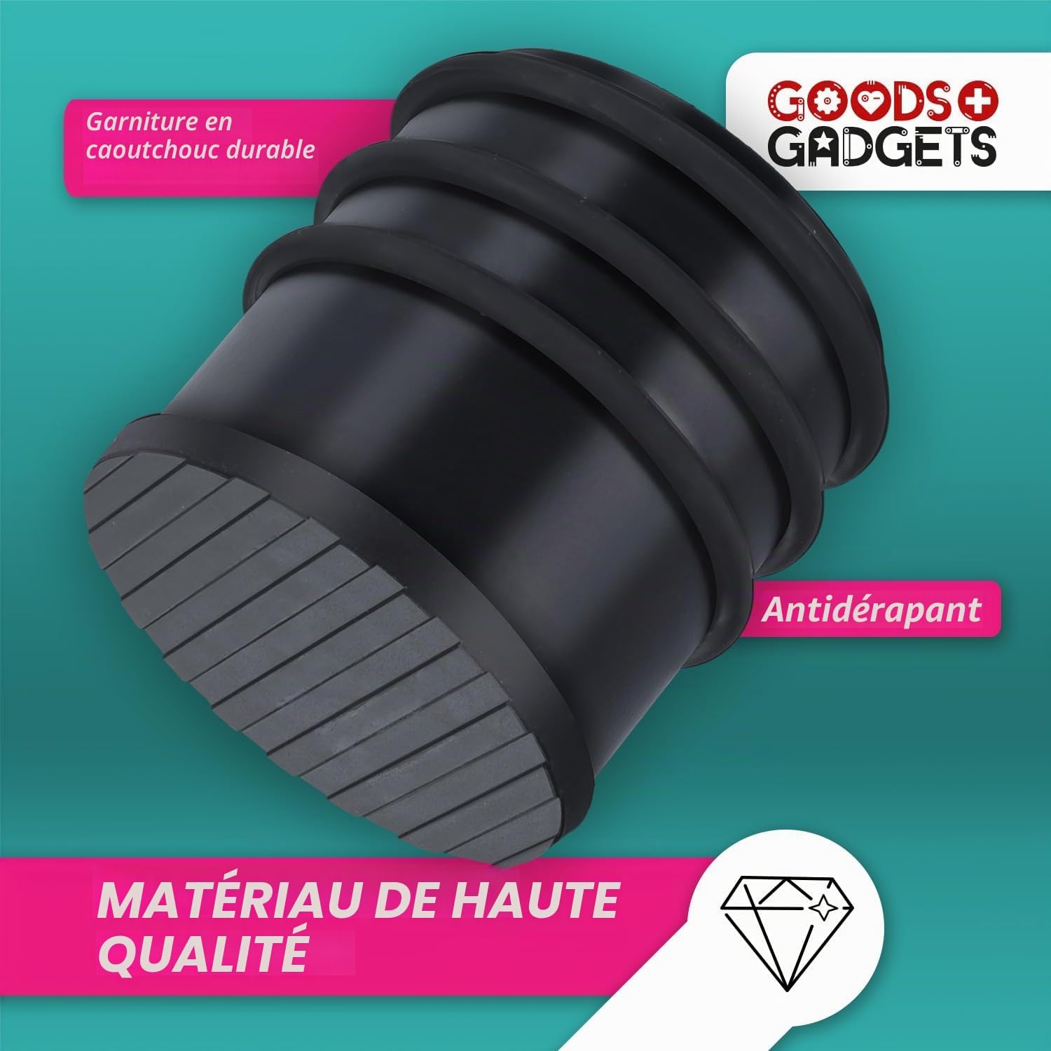 Detalle de GOODS+GADGETS® Butée de Porte en Inox – Lot de 4 (1,2 kg) sans Perçage, base caoutchouc antidérapante – Noir mat