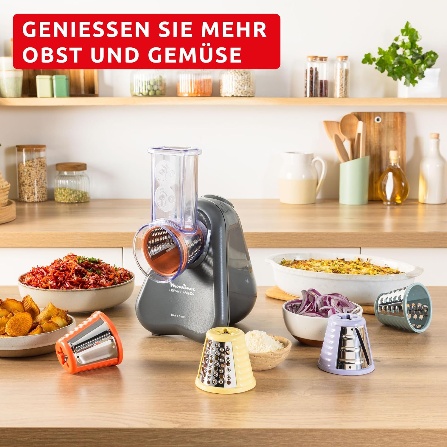 Thumbnail 5 de Moulinex Fresh Express Elektrische Gemüsereibe 5-in-1 (DK855HE0) – Direktserviersystem, Grau