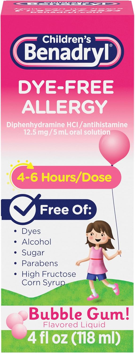 Detalle de Children's Benadryl Liquid Medicine (4 fl oz) – Dye-Free Allergy Relief for Kids