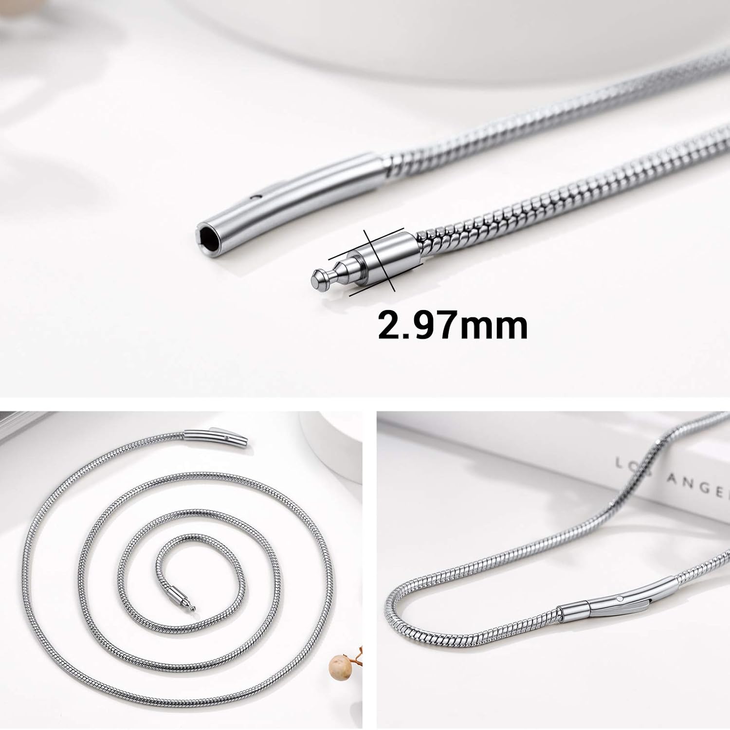 Thumbnail 4 de PROSTEEL Collier chaîne serpent en acier inoxydable (2 mm) avec fermoir clip, platine
