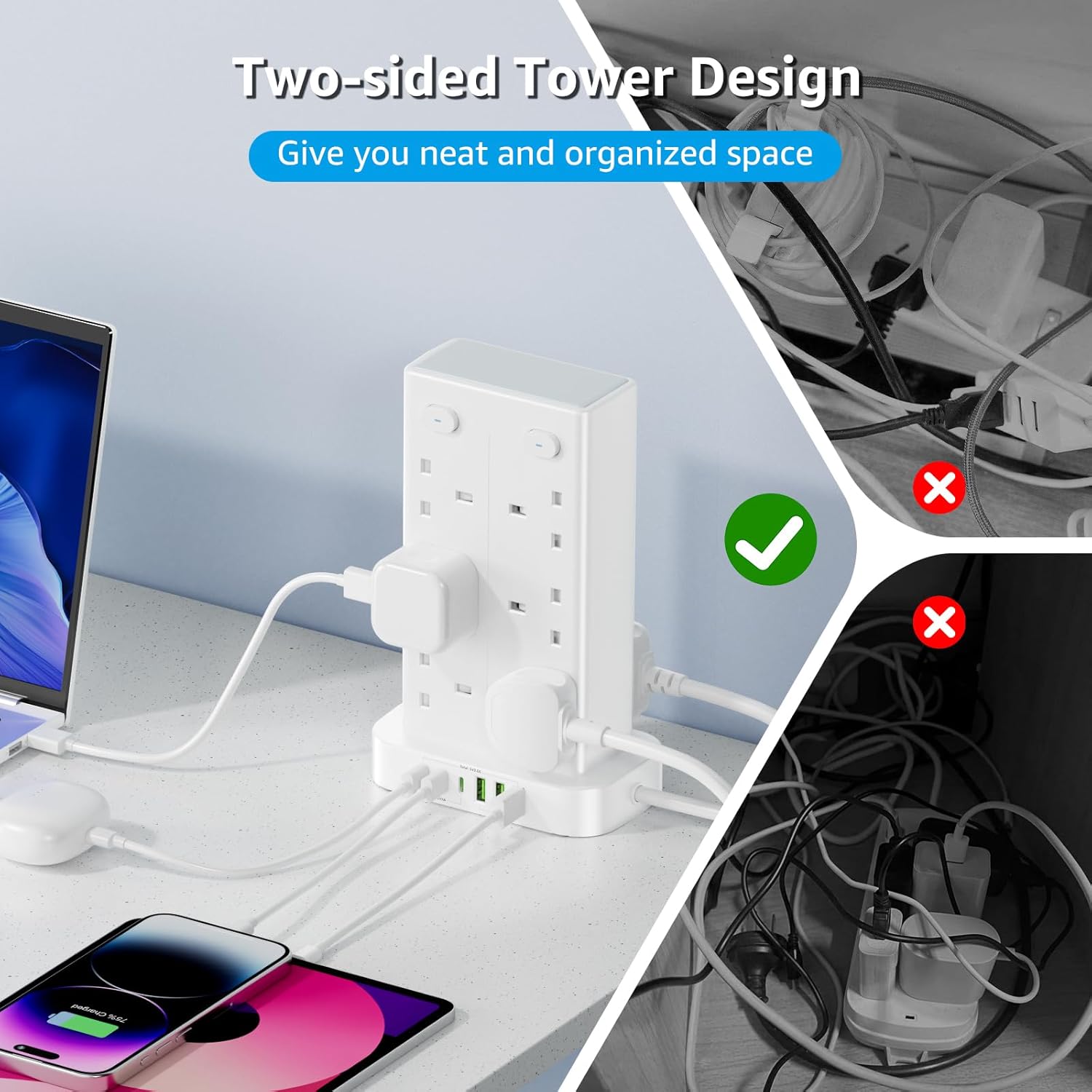 Thumbnail 4 de 3M Tower Extension Lead with USB Slots 12-Way