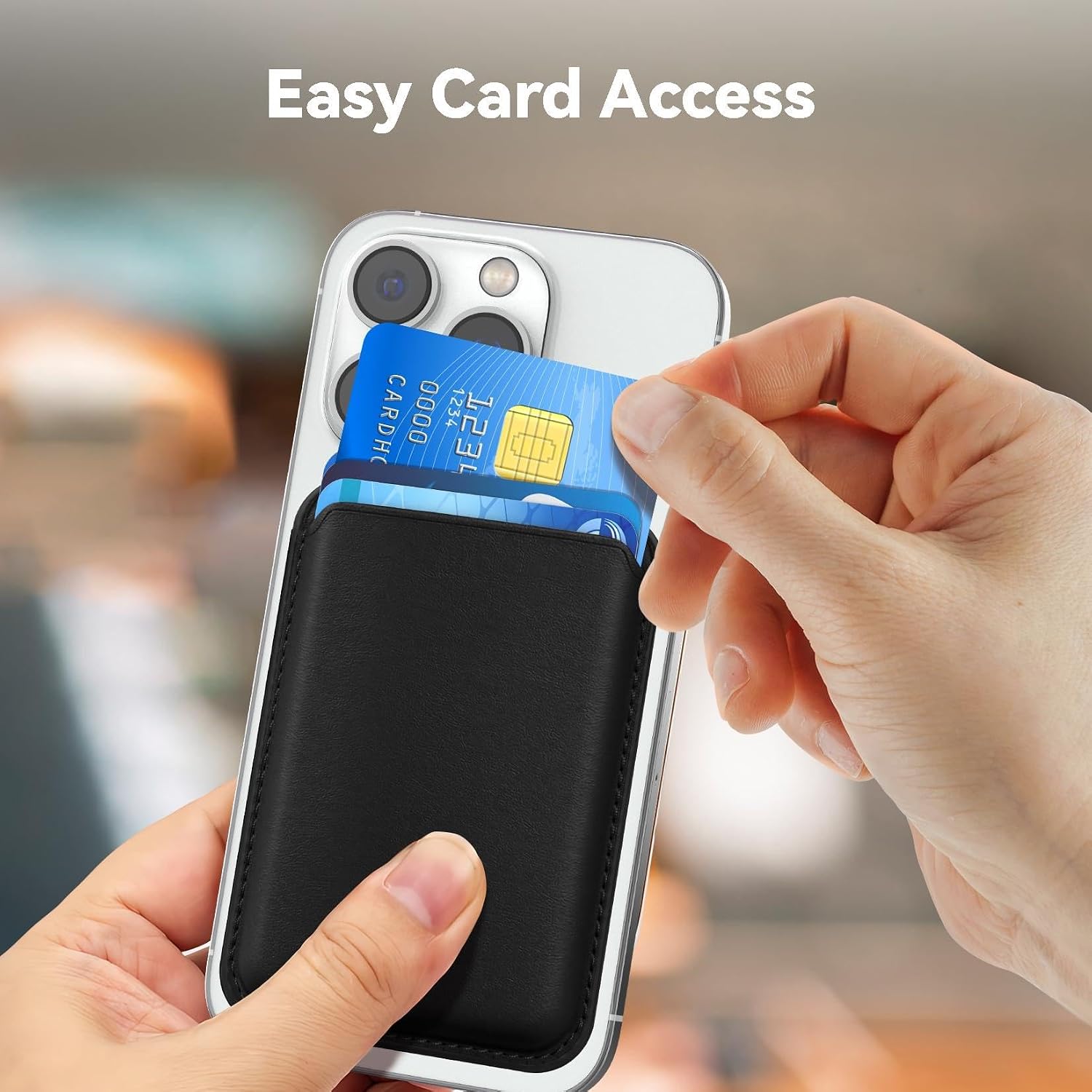 Detalle de KRTALS Stronger Magnetic RFID Leather Mag-Safe Card Holder for iPhone 16/17 Series (Black)