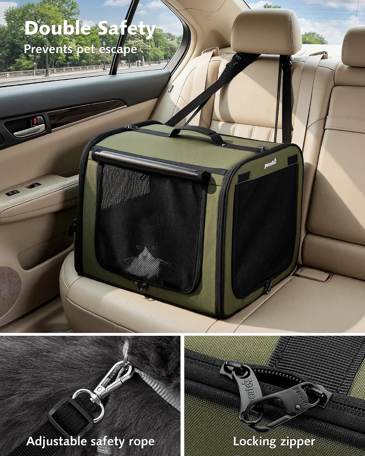 Detalle 2 de Dog Car Carrier: Stable, Lightweight 50×37.5×43 cm Travel Crate for Cars
