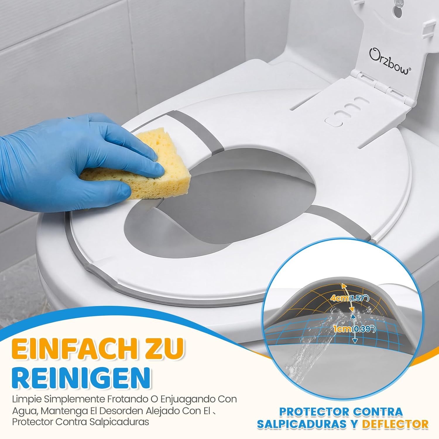 Detalle de Orzbow faltbarer Toilettensitz für Kinder – tragbarer Klositz mit Weichgummi-Urinbarriere und Saugnapf, weiß