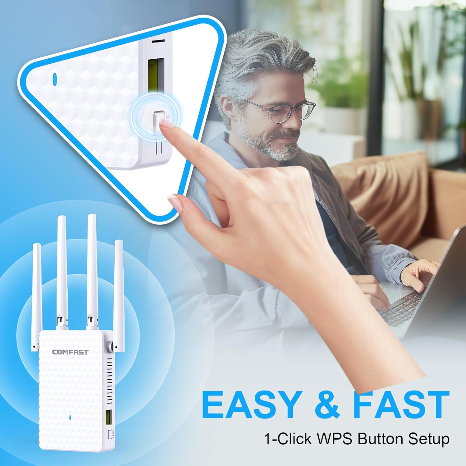 Thumbnail 6 de COMFAST WiFi Extender Booster 1200Mbps – Dual Band 2.4/5GHz with UK Plug