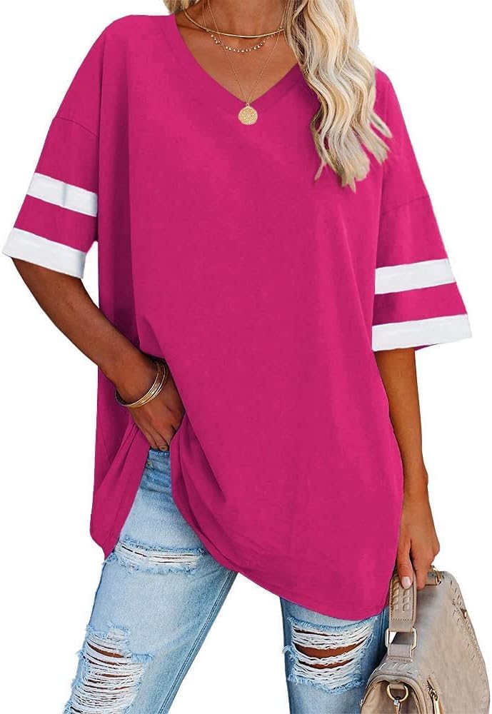 Thumbnail 5 de Ebifin Women's Oversized V-Neck T Shirt – Half Sleeve Cotton Tunic Top