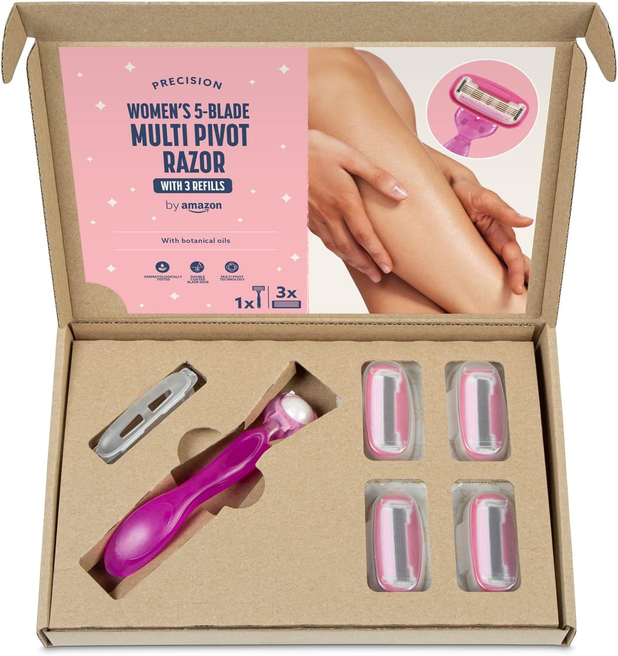 Thumbnail 4 de by Amazon Women's 5 Blade Razor with Multi Axis Pivot 1 Handle + 4 Razor Blades Refills