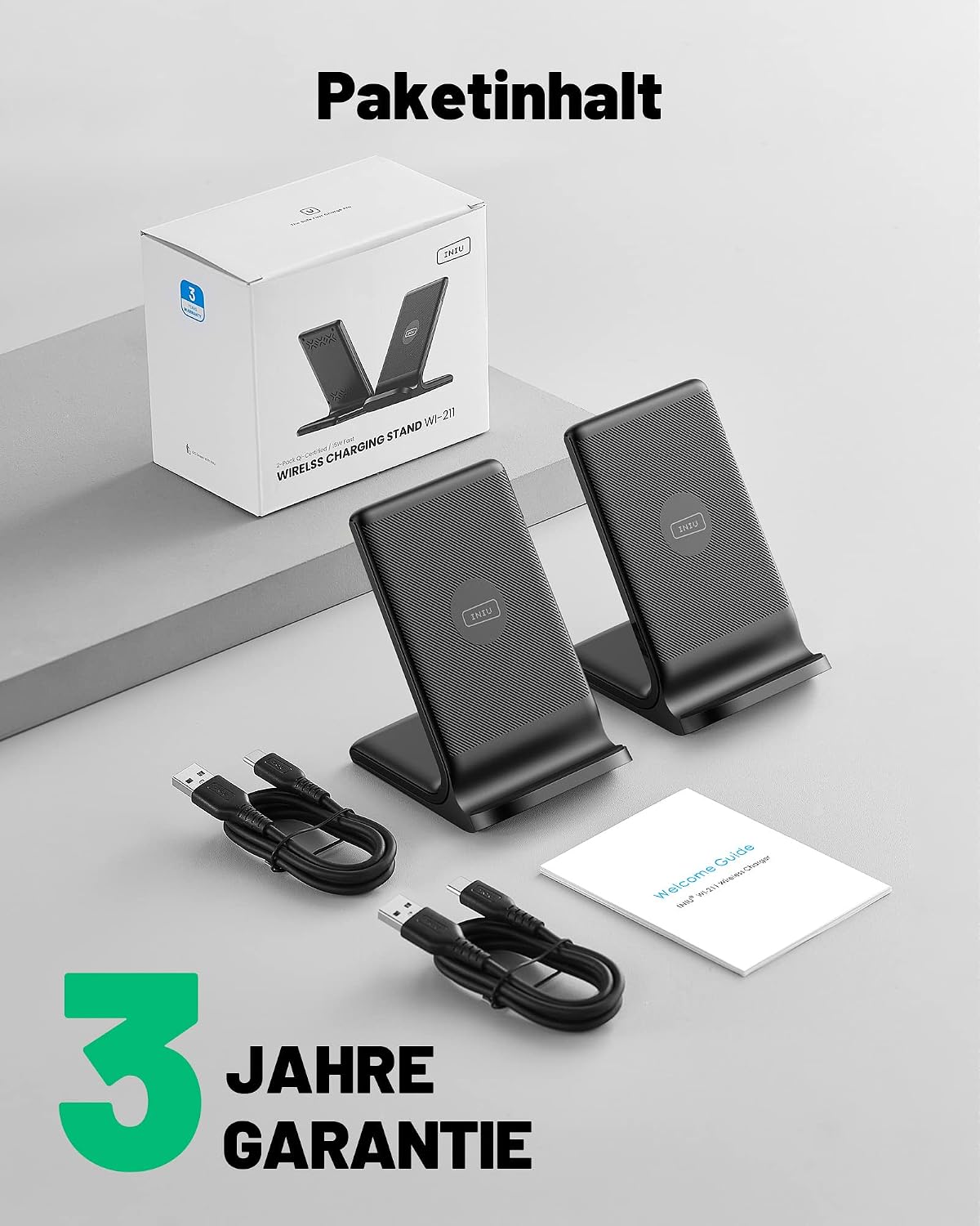 Detalle 2 de INIU draadloze oplader 2-pack, 15 W laadstandaard met adaptief licht