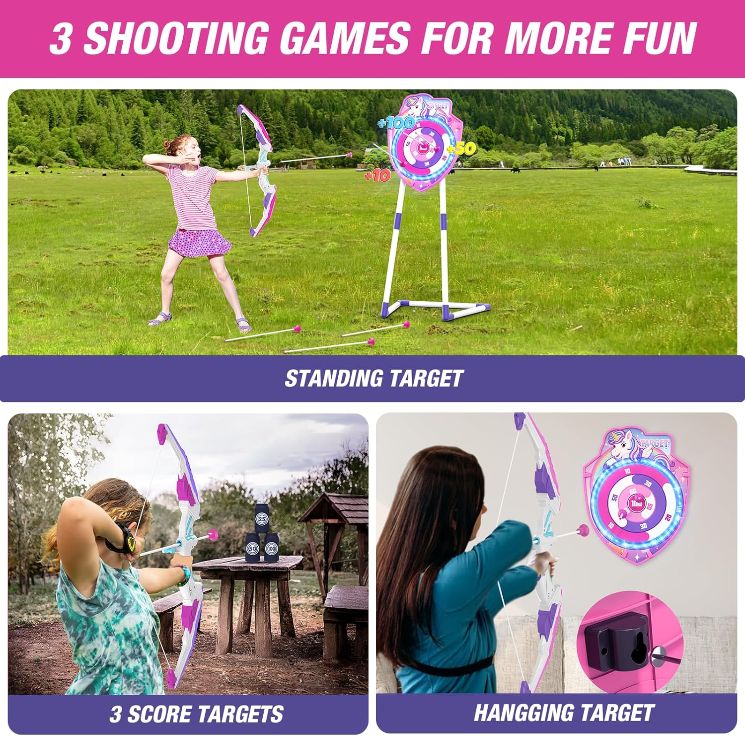 Thumbnail 3 de HYES 2 Pack Kids Bow and Arrow with LED Unicorn Archery Set