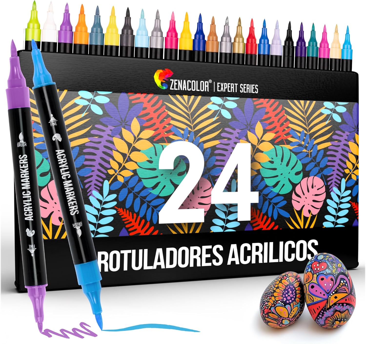 Detalle de Zenacolor Rotuladores Acrílicos doble punta 24 colores