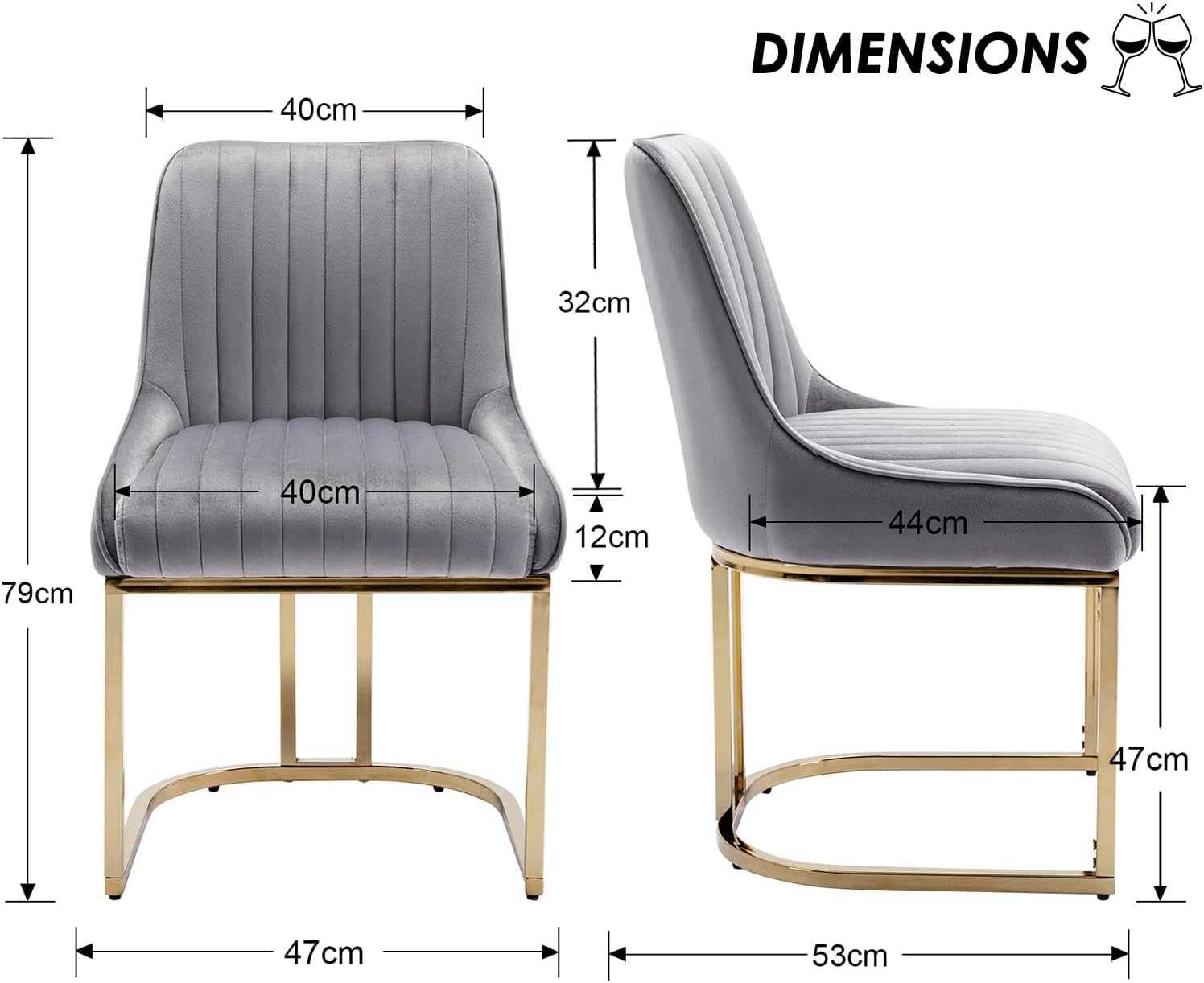 Detalle de chairus eetkamerstoelen van fluweel, set van 4 met goudkleurige metalen poten