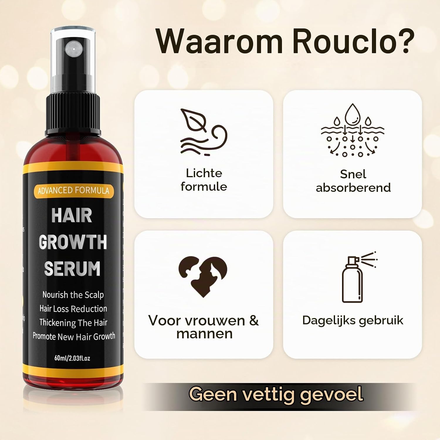 Detalle de Rouclo rozemarijn-haargroeiserum, 60 ml voor hoofdhuid en baard
