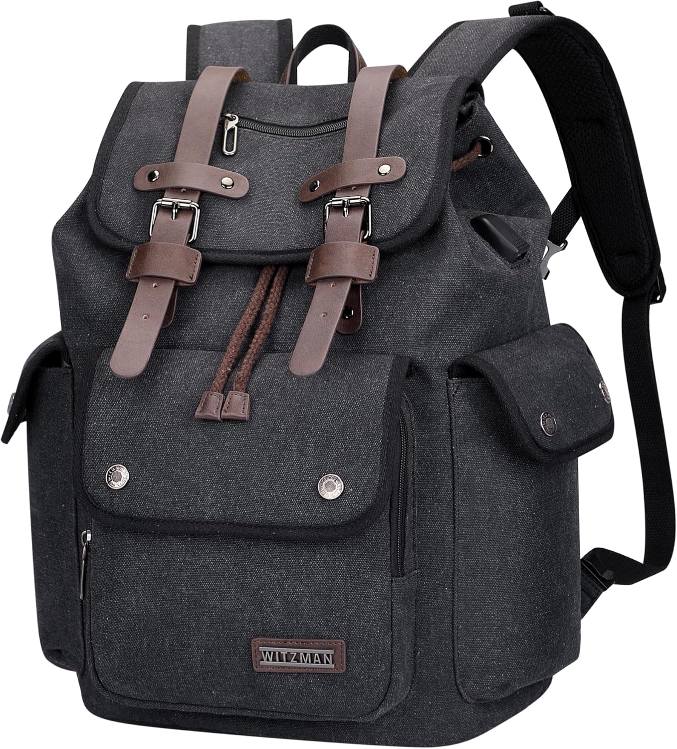 Detalle de WITZMAN Canvas Reiserucksack Herren – Vintage Travel Backpack für 15,6 Zoll Laptop