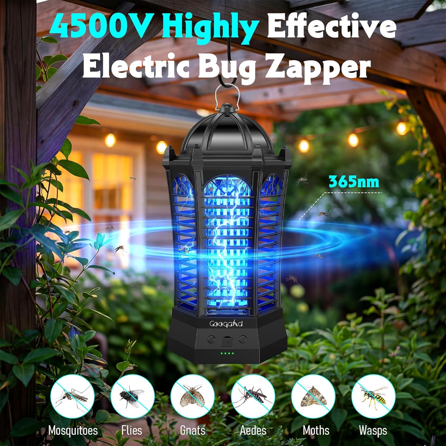 Detalle de GooQand Bug Zapper: 3-in-1 Rechargeable Outdoor Mosquito Killer with Telescopic Rod