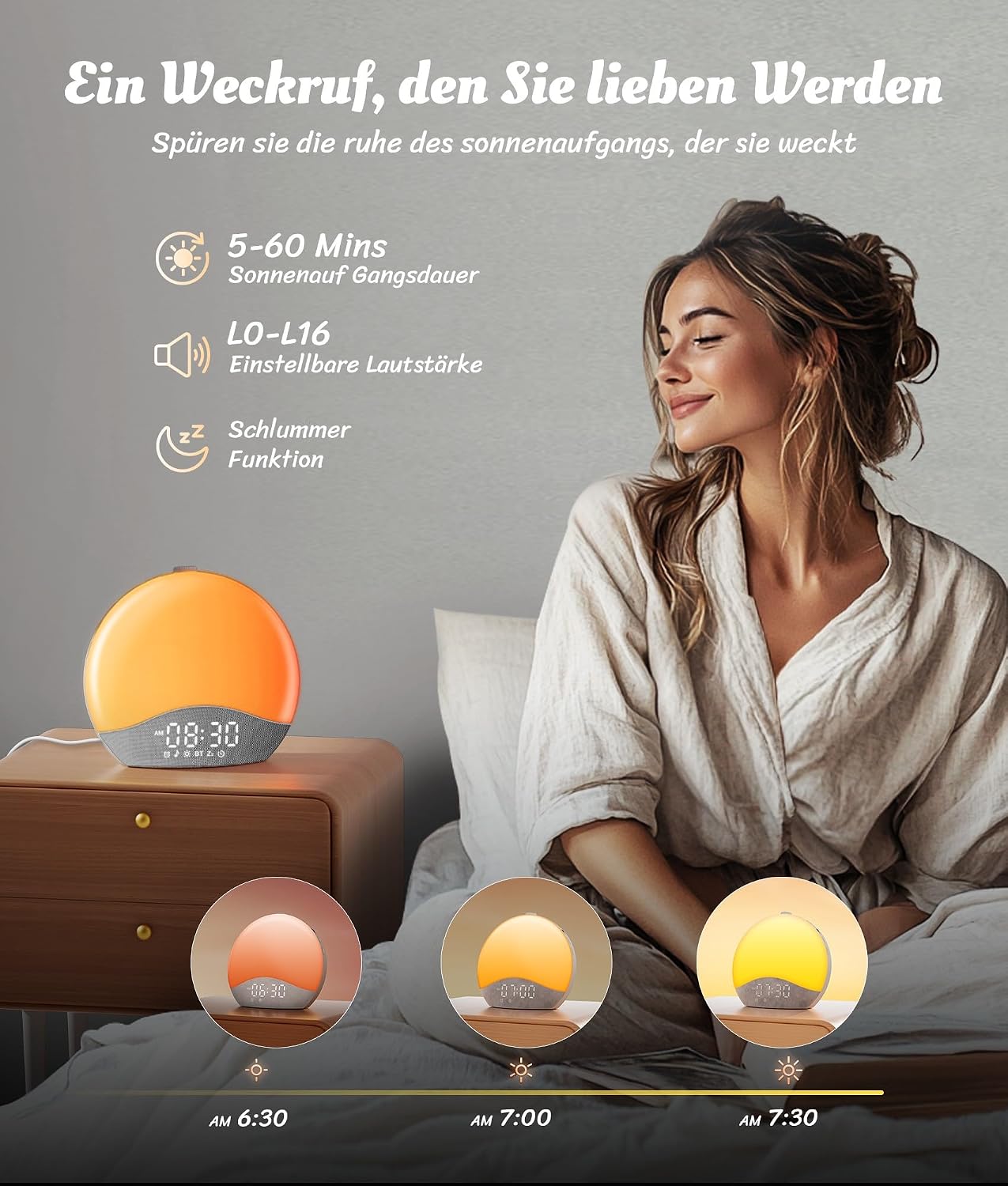 Thumbnail 1 de ecozy Tageslichtwecker (Lichtwecker) mit Bluetooth-Synchronisierung, Sonnenaufgang & -untergang sowie 17 Nachtlichtfarben