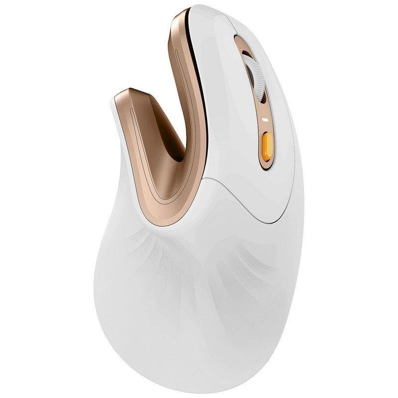 Detalle de ProtoArc EM11 NL ratón vertical inalámbrico blanco y dorado con Bluetooth 5.0