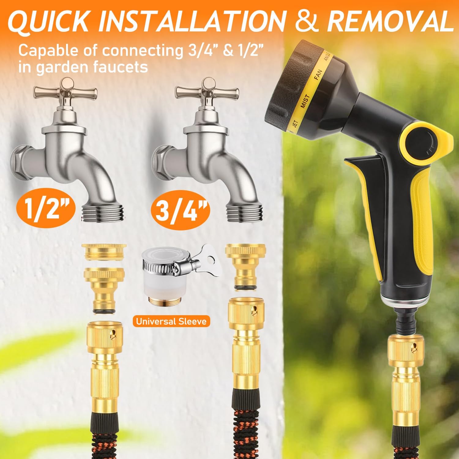 Detalle de RIZENCE Upgraded Expandable Garden Hose Pipe 30–100ft with 10-Mode Spray Gun (10m)