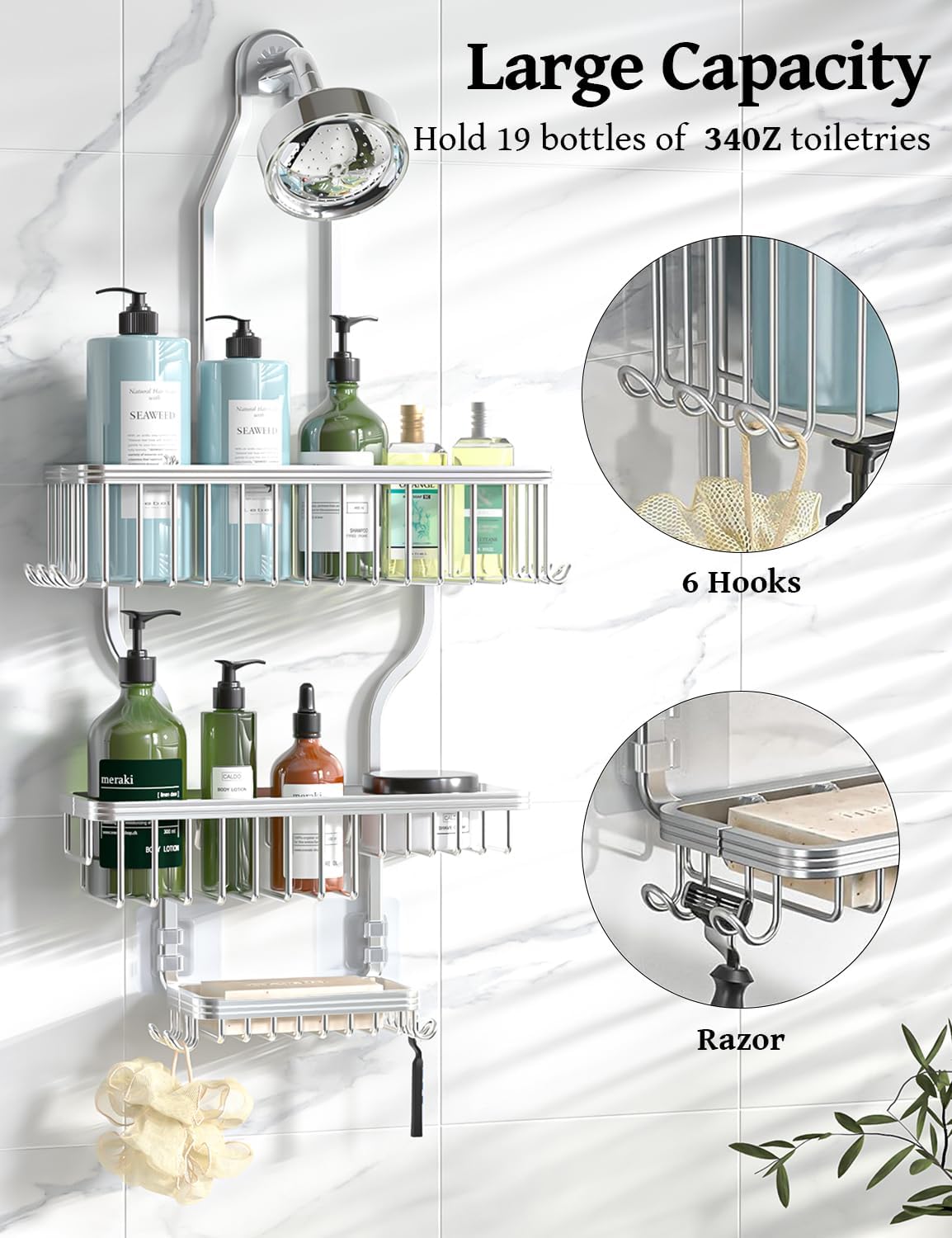 Thumbnail 1 de YASONIC Shower Caddy Hanging with 10 Hooks