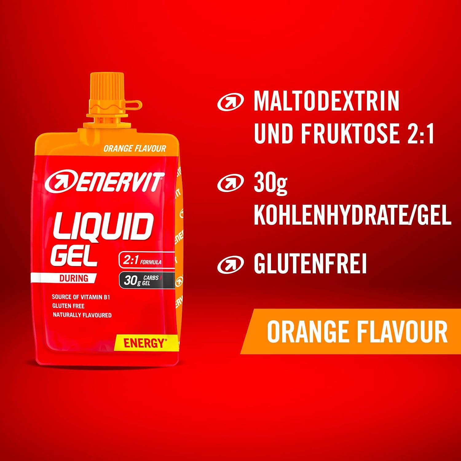 Detalle 2 de Enervit Liquid Gel Orange – Energiegel mit Maltodextrin, 4×60 ml, vegan, glutenfrei