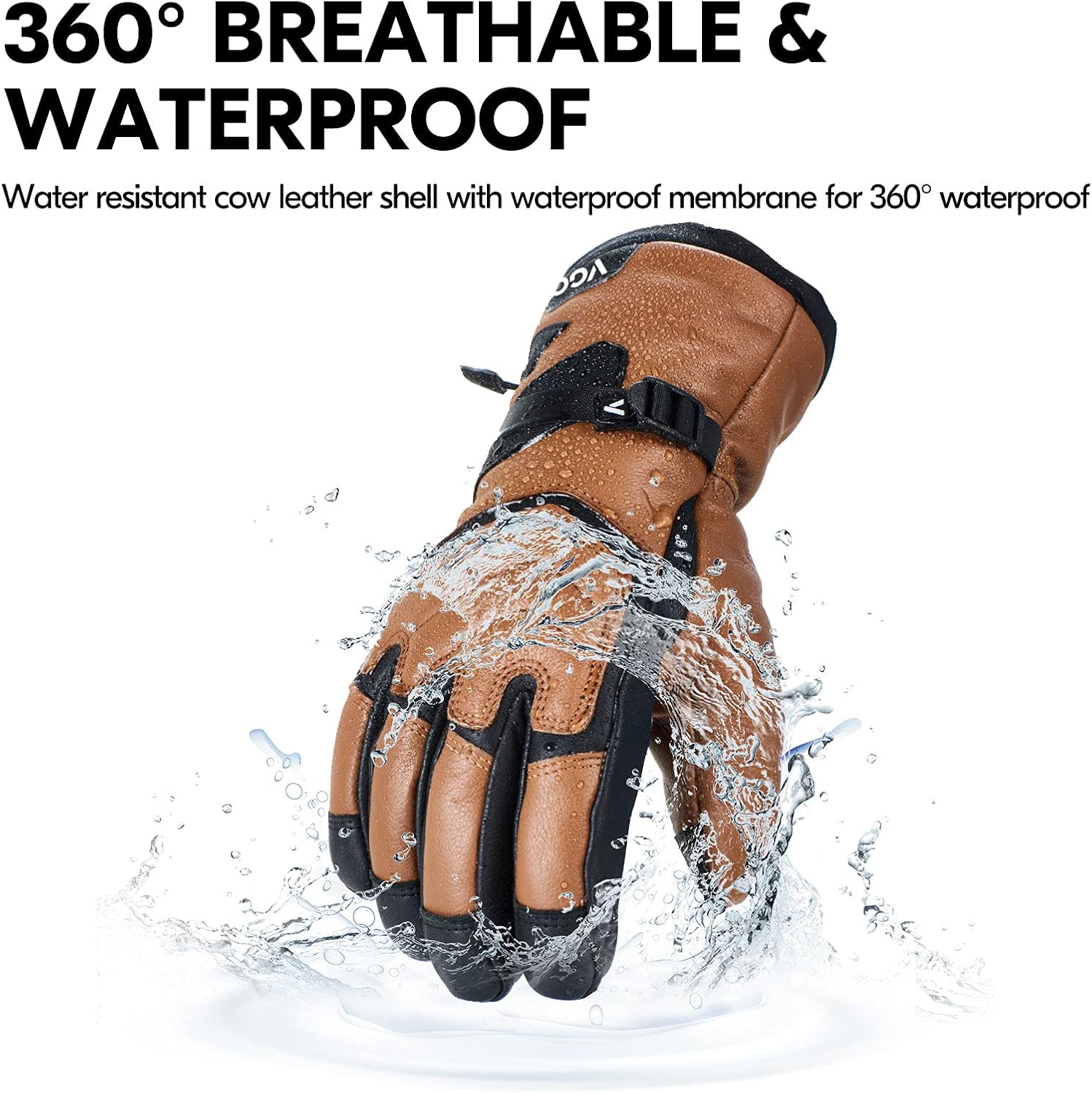 Thumbnail 1 de Vgo Gants de Ski doublés cuir chèvre imperméables 4℃