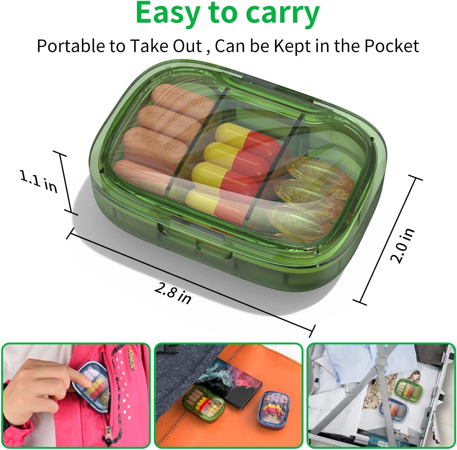 Detalle 2 de 2 Pack 3-Compartment Small Pill Box | Moisture Proof Travel Organizer
