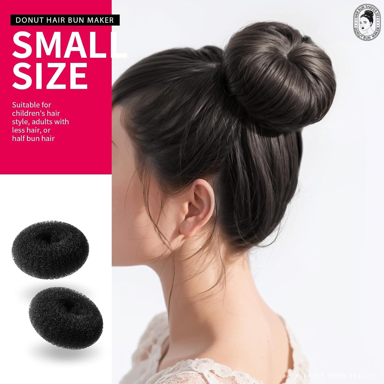 Detalle 2 de Teenitor Hair Styling Kit (Black): 5 Bands, 20 Bobby Pins, 7 Donut Bun Makers
