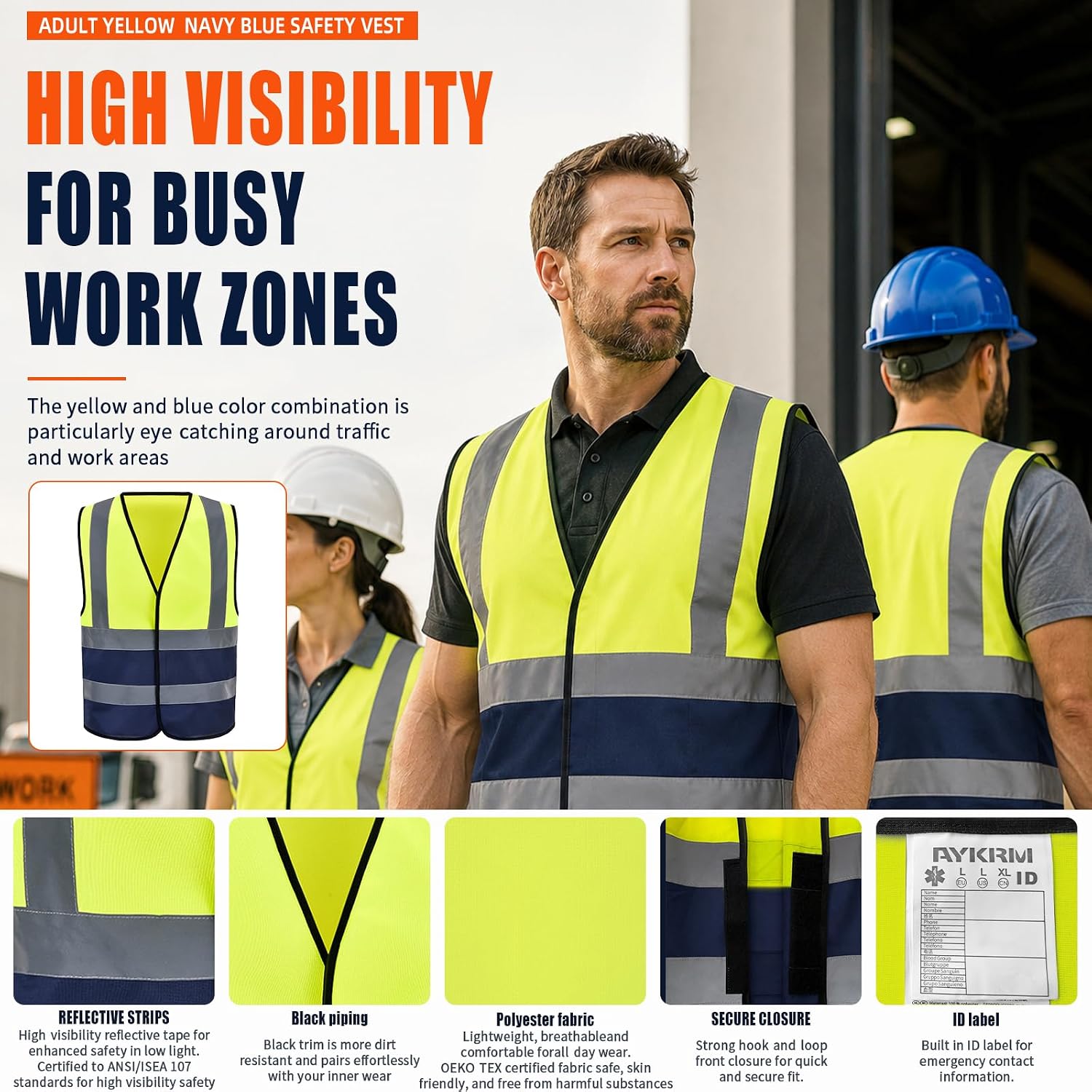 Detalle de AYKRM High-Visibility Safety Vest, XS–8XL