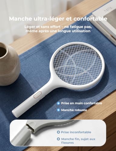 Thumbnail 8 de YISSVIC Raquette Électrique Insectes 4000 V, 1500 mAh, Base Stable, UV 365 nm – Anti-Moutiques et Anti-Mouches