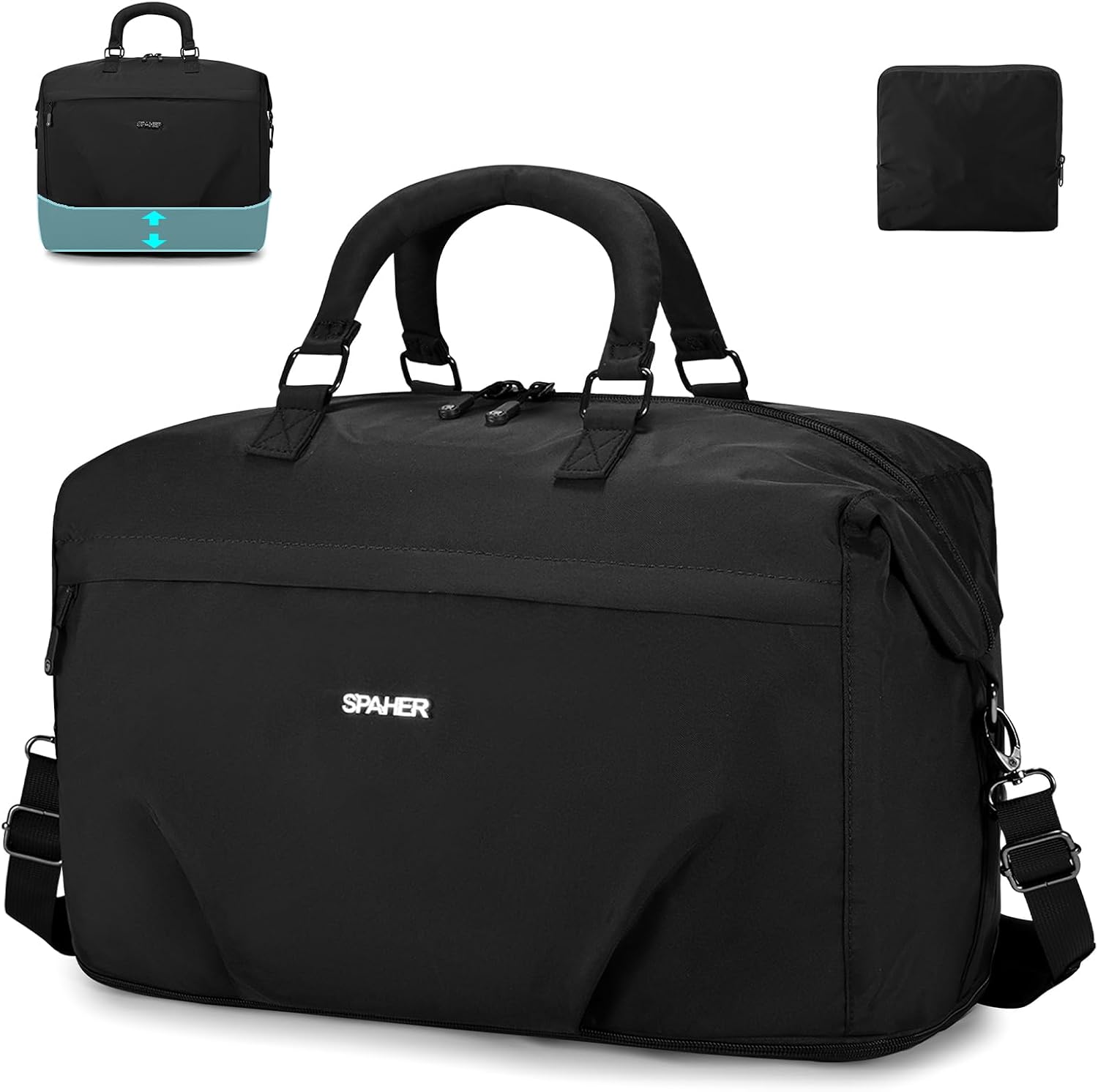 Detalle de SPAHER Expandable Foldable Travel Cabin Duffle Bag with Wet Pocket 40L
