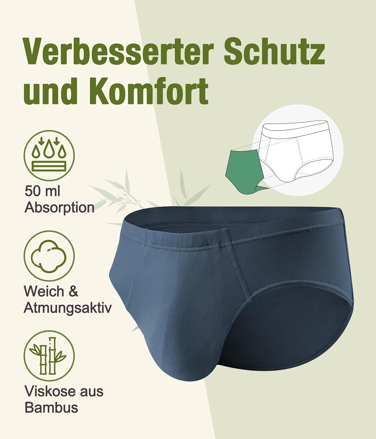 Detalle 2 de SUNCHIRI Inkontinenz Pants für Männer (3er Pack) mit saugstarkem Pad, waschbar & wiederverwendbar