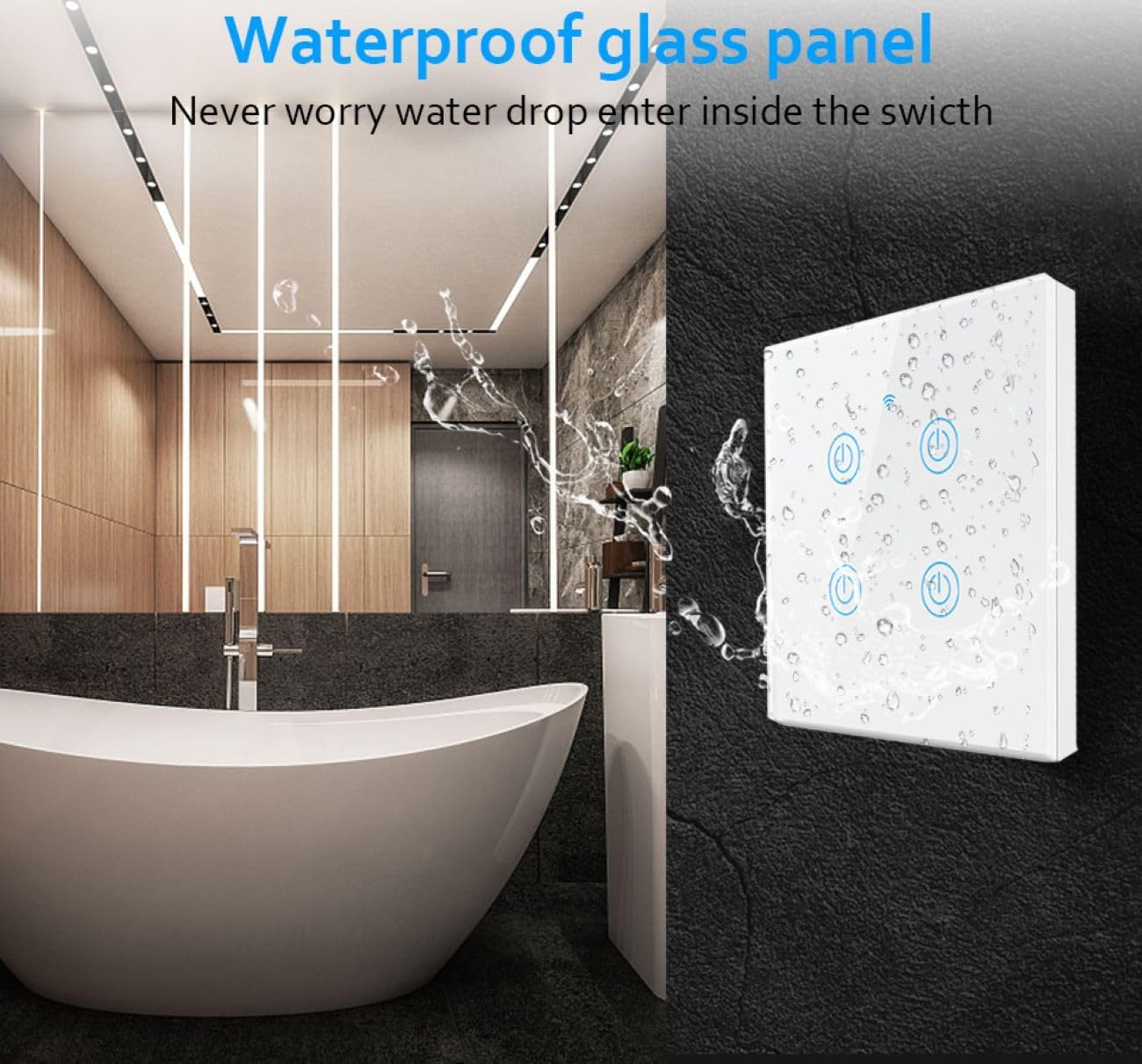 Thumbnail 4 de KYUQY kyuqy-100 4-Gang Smart Touch Light Switch, IP65, 2.4GHz Wi-Fi