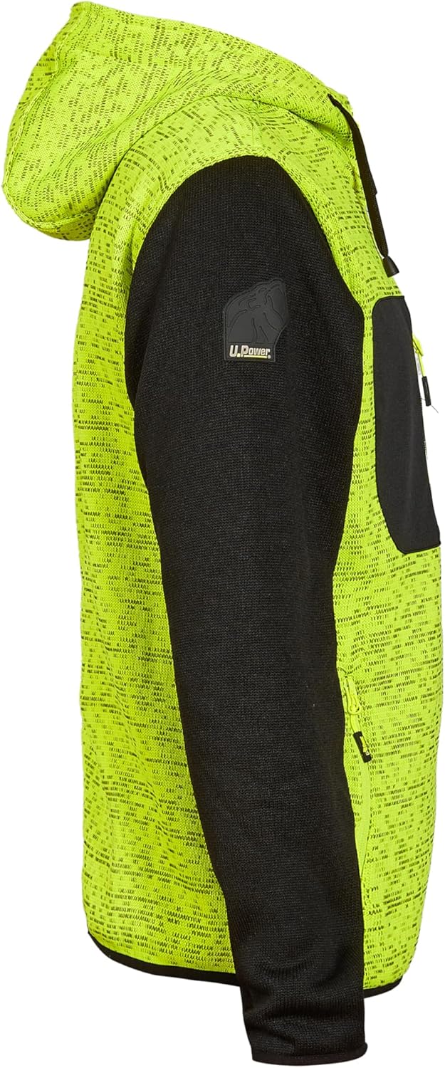 Detalle de U-Power Don't Worry... Be Happy! Felpa Full-zip con cappuccio in pile Rainbow Black/Fucsia – Uomo