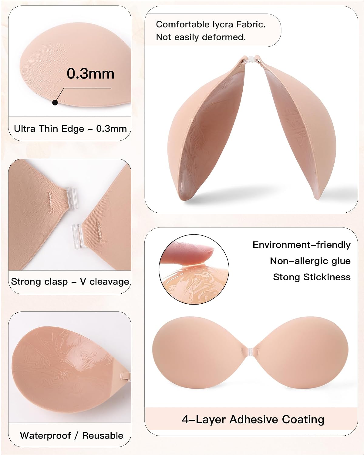 Detalle de MITALOO Seamless Adhesive Strapless Bra: Clear, Backless Push-Up Confidence