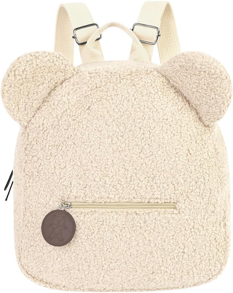 Detalle de Aomig Zaino in Peluche con Orso: zaino a spalla per bambini, 28 x 27 cm, leggerissimo e tenero