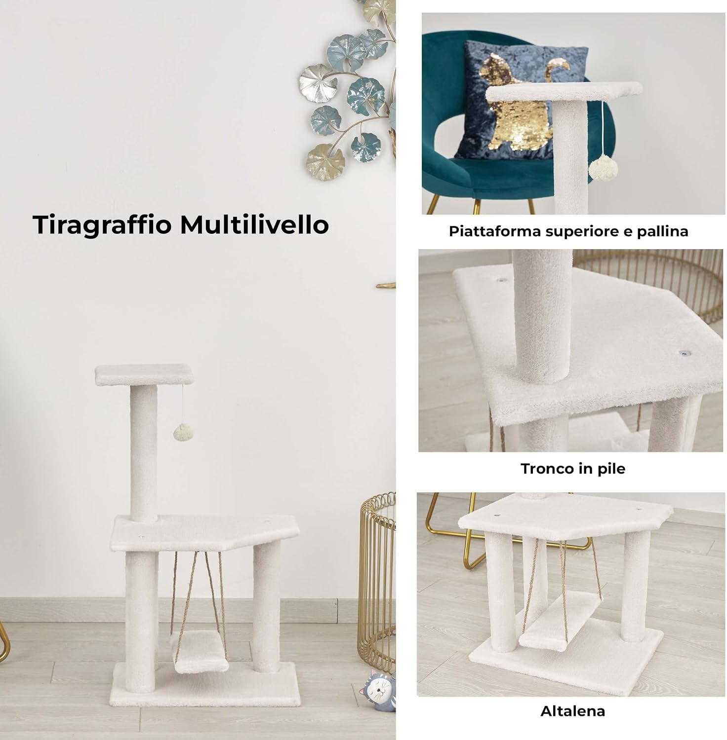 Detalle de Baroni Home castello tiragraffi 35x30x71 cm crema