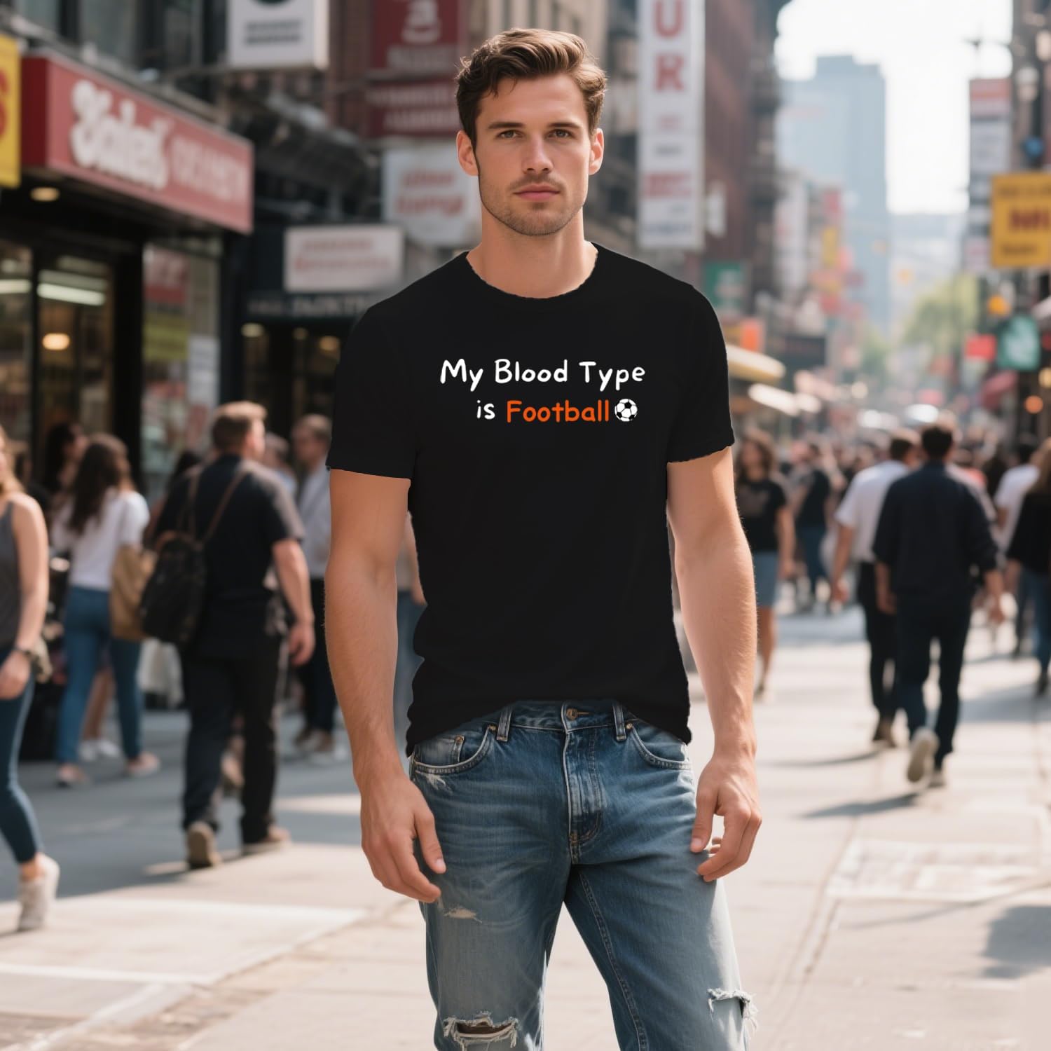 Detalle de SUWATOIN Football Shirt for Men: My Blood Type is Football – Comfortable, Breathable Tee