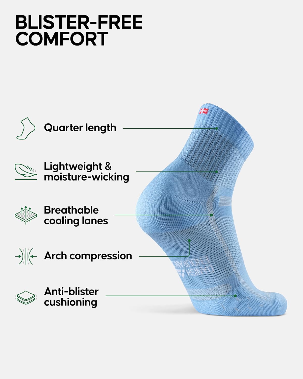 Detalle de DANISH ENDURANCE Cushioned Running Socks for Long Distances – Unisex, 3 or 5 Pack
