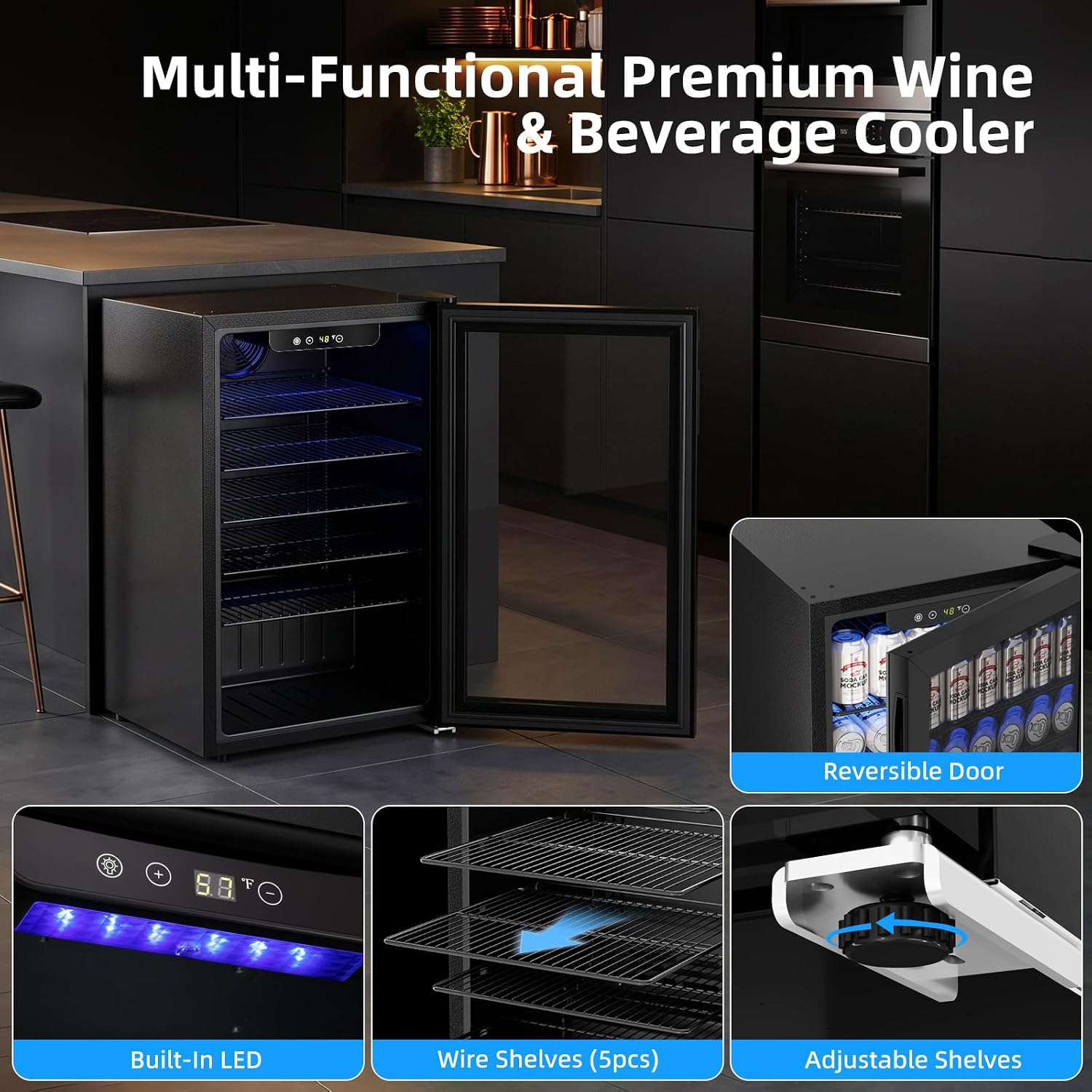 Detalle de Antarctic Star JC-91VEL-F Beverage Refrigerator, 3.1 cu. ft., 4 Shelves