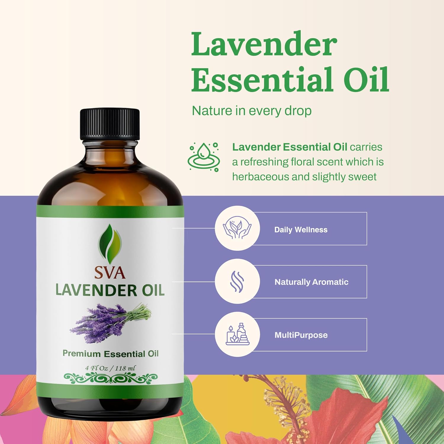 Thumbnail 1 de SVA Lavender Essential Oil (4 Fl Oz) – 100% Natural & Versatile for Diffuser, Skin, Hair, and DIY Crafts