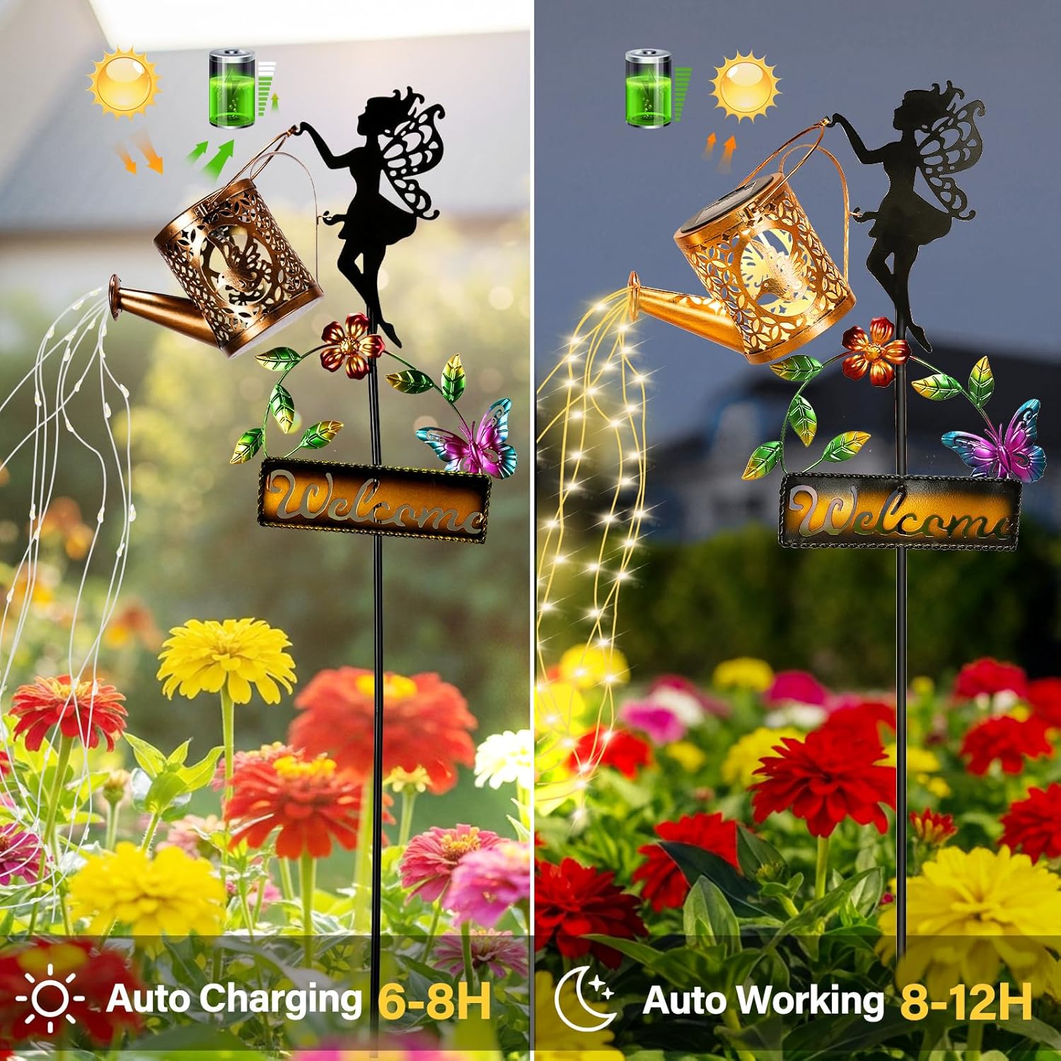 Detalle de ZKLiLi Solar Hummingbird Watering Can Garden Gift with Lights (Waterproof, 8 Lighting Modes)