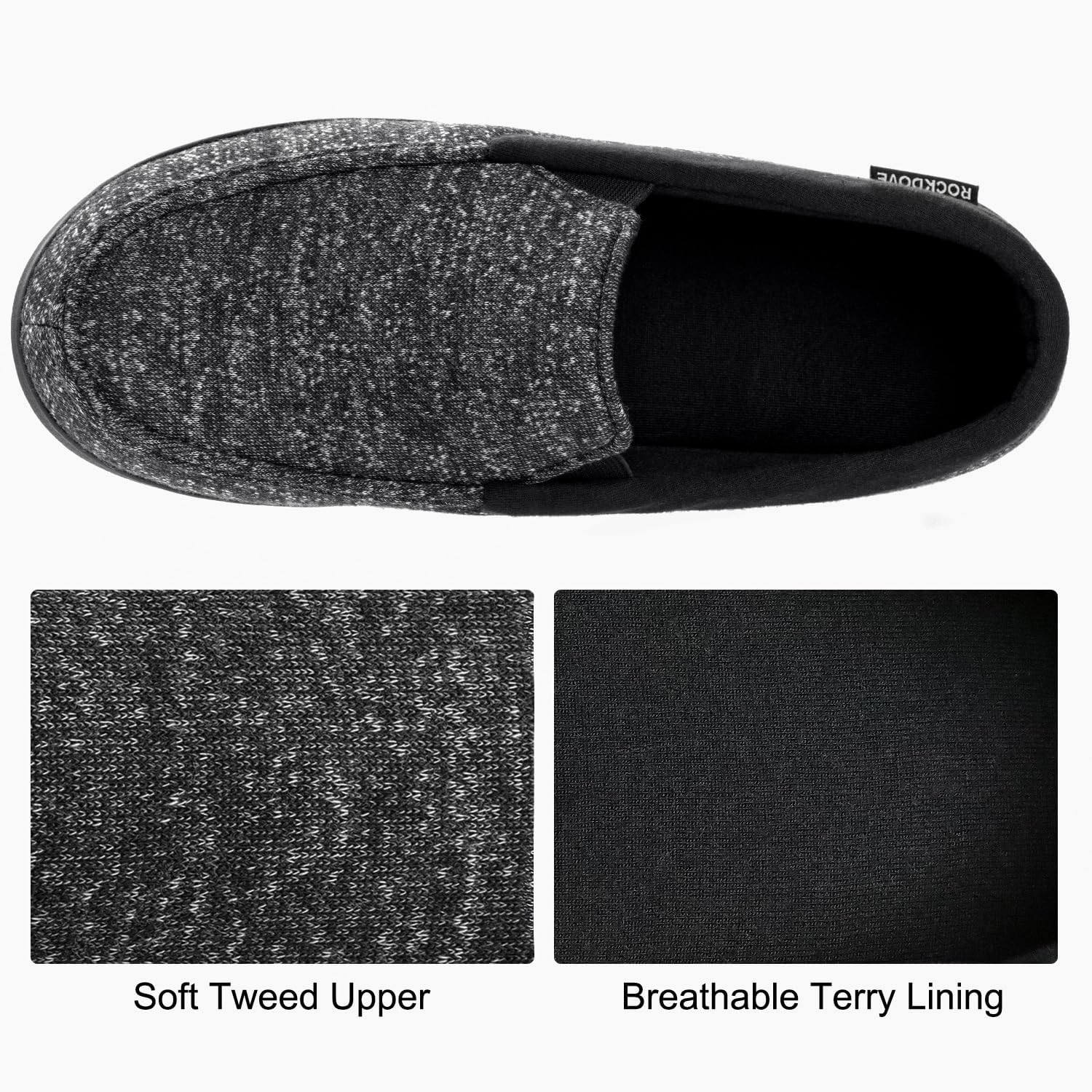 Detalle de RockDove Tweed Memory Foam Moc Slipper