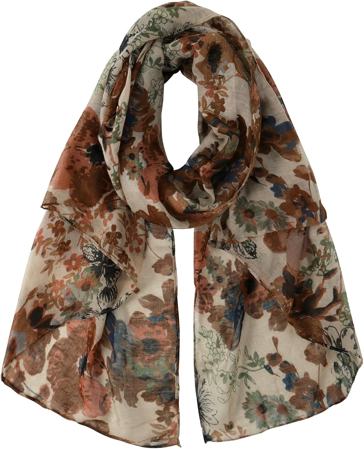 Detalle de Écharpe légère DAMILY pour femme à motif floral (tissu coton fin, 180 x 85 cm)