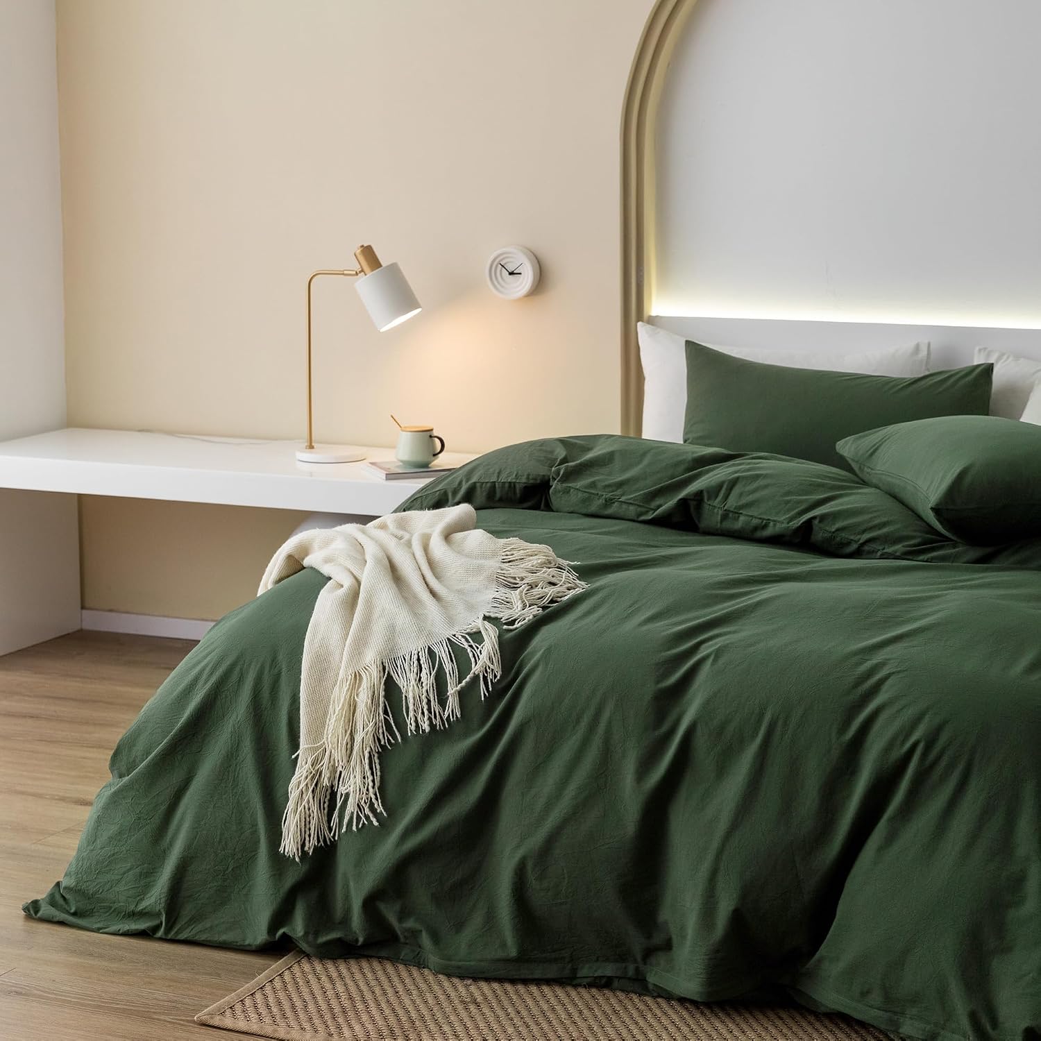 Detalle de JIYUAN Super King Plus Washed Cotton Duvet Cover Set (Relaxed Linen Feel) with Hidden Zipper & 8 Corner Ties